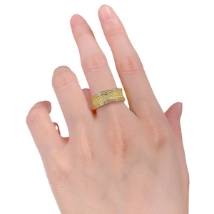 Bague élégante en argent S925 doré avec texture tressée et cristaux micro-pavés