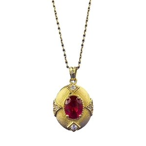 Vintage S925 silver gold-plated garnet necklace with brushed finish and adjustable chain