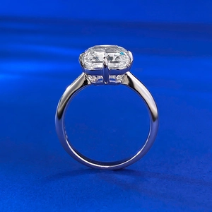 Macro shot of S925 silver ring featuring a large ice flower cut rectangular diamond