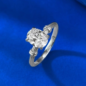 Elegant S925 sterling silver ring with oval center stone and baguette side diamonds