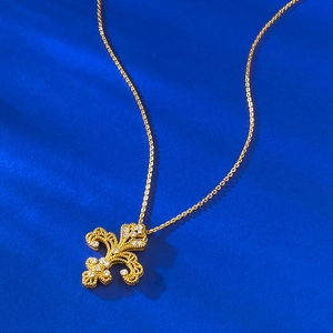 Vintage style S925 silver gold-plated iris flower pendant necklace with diamonds