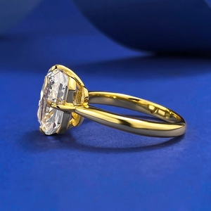 Gold-plated S925 silver ring featuring a large ice-cut radiant carbon diamond