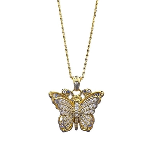Collier pendentif papillon en argent S925 avec émail bleu et zircons étincelants
