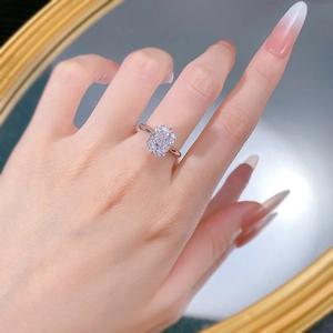 Elegant S925 silver ring featuring a large rectangular ice flower cut white gemstone