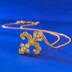 Vintage S925 silver gold-plated iris flower pendant necklace with shimmering zircon stones