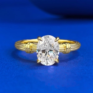 S925 Sterling Silver Oval Rhinestone Ring For Women Gold Plated Geometric Textured Band Minimalist Fashion Jewelry Ring Gift
