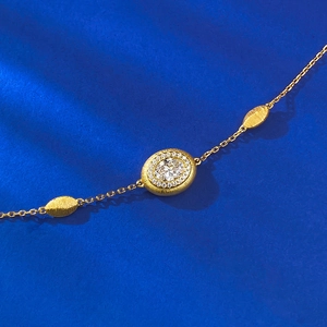 Bracelet rétro en argent 925 plaqué or avec finition brossée et pierre ovale centrale