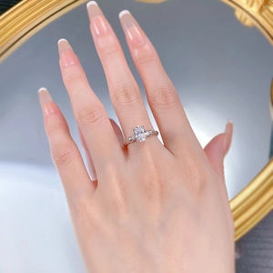Classic S925 silver ring featuring a large oval solitaire stone and side accent diamonds