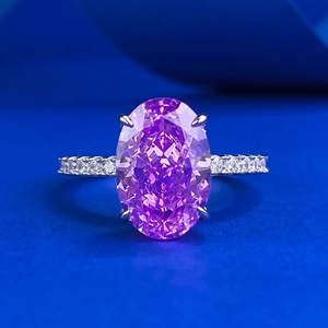 925 Sterling Silver Purple Oval Rhinestone Ring For Women Fashion Geometric Inlaid Crystal Engagement Jewelry Accessory