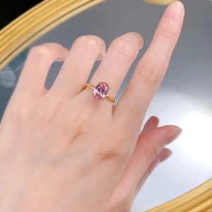 Bague élégante en argent 925 plaqué or avec une grande pierre morganite rose ovale