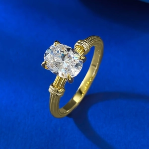 Elegant gold-plated S925 silver ring featuring a large oval stone and textured band