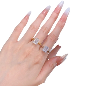 S925 silver gold plated ring with ice cut high carbon diamond in radiant cut style
