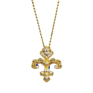 S925 silver gold-plated Fleur-de-lis pendant necklace with white zircon pavé setting