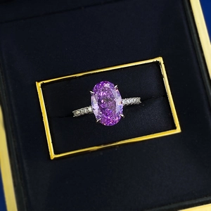 Luxurious S925 sterling silver ring with large oval purple radiant cut carbon diamond