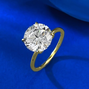 Classic 10mm round solitaire S925 silver gold-plated ring with four-prong setting