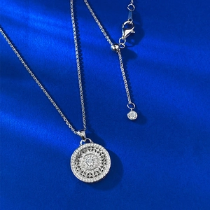 S925 silver gold plated rotating mandala compass pendant necklace with sparkling zircons