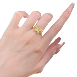 Elegant gold-plated S925 silver butterfly ring with brushed finish and zircon stone