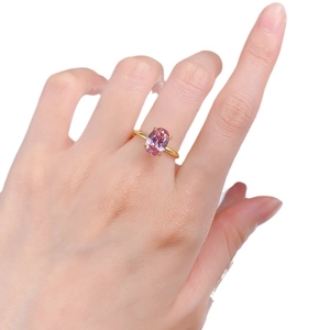 Bague élégante en argent S925 doré avec diamant carbone rose ovale de 7x10mm