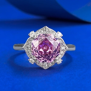 925 Sterling Silver Ring Pink Purple Geometric Rose Millennium Cut Rhinestone Floral Inlaid Luxury Engagement Jewelry For Women