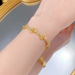 Exquisite S925 sterling silver gold-plated iris flower bracelet with sparkling zircon stones