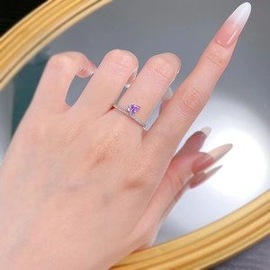 Minimalist S925 silver ring featuring a 4x6mm pear-cut purple gemstone and micro-pave diamonds