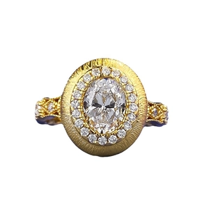 Bague vintage en argent S925 plaqué or avec pierre ovale et finition métal brossé