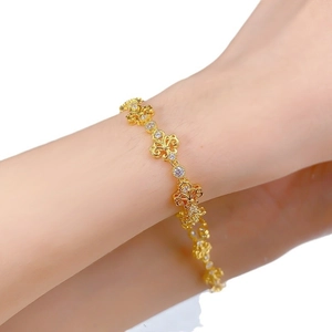 Vintage gold iris flower bracelet in S925 silver with adjustable hollow floral design