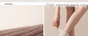 Detail of high stretch ribbed sock top showing flexible beige knit fabric and comfort