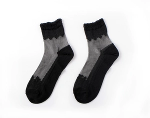 Lace ruffle trim socks in black mesh, French vintage style sheer hosiery for women