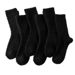 Three pairs of thick black coral fleece socks for women, warm winter thermal sleep wear