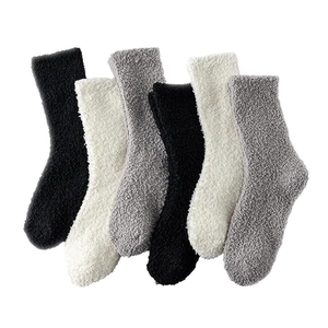 Soft coral fleece thermal socks for women in black white and grey for winter home wear
