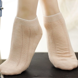 Breathable cotton lace mesh low cut socks for women in flesh pink with knit texture