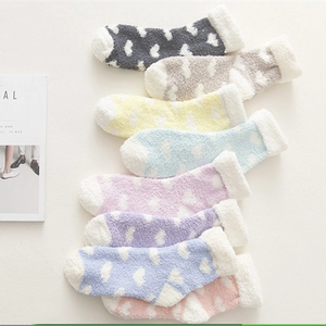 Thick coral fleece home socks for women with heart pattern and plush folded cuffs