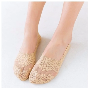 Damen Spitze Füßlinge Unsichtbare Blumen Boot Socken Atmungsaktiv Nylon Flache Socken Für Ballerinas Sommerschuhe Mode