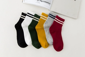 Pack de 6 pares de calcetines de algodón para mujer con rayas dobles clásicas