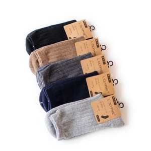 5-pack of men's thermal wool blend ribbed crew socks in assorted neutral colors