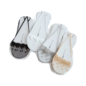 Japanese style 3D lace invisible boat socks with floral design in four colors set