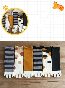Detailed view of six pairs of thick cotton cat claw thermal socks with cute patterns