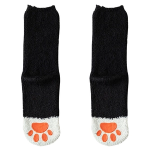Chaussettes de sommeil en polaire corail motif patte de chat en noir et blanc