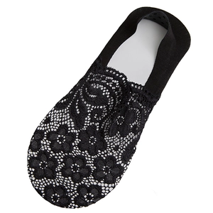 Elegant black floral lace no-show socks with non-slip silicone grip for women