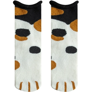 Thick warm calico cat paw socks in orange and black spotted pattern for women