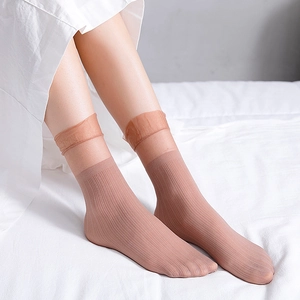 Sweet Japanese Lace Trim Slouch Socks For Women Sheer Velvet Nylon Mesh Ruffle Ribbed Knit Elegant Daily Fashion Socks