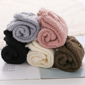 Plush coral fleece thick winter socks in five colors with delicate embroidery detail