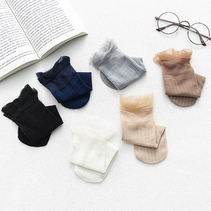 Japanese style lace velvet socks for women in multiple colors with vertical knit texture