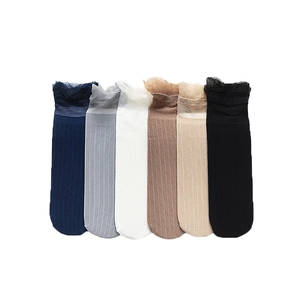 Japanese style ruffled lace trim velvet crew socks in six assorted neutral colors