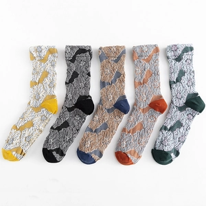 Women Japanese Sweet Vintage Floral Jacquard Slouch Socks Cotton Ruffled Color Block Middle Tube Crew Socks For Daily