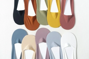 Close-up of seamless ice silk invisible socks showing variety of vibrant solid colors