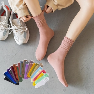 Women Korean Style Candy Color Velvet Slouch Socks Ribbed Knit Thin Breathable Solid Long Stockings Daily Casual Crew Socks
