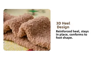 Close-up of the 3D reinforced heel on plush brown coral fleece Christmas socks