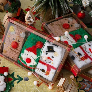 Christmas Fuzzy Socks For Women Thick Warm Winter Home Floor Socks With Santa Reindeer Snowman Embroidered Holiday Patterns